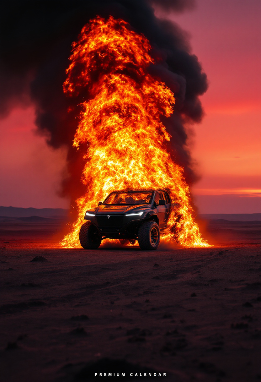 Burning Tesla 2027 calendar cover